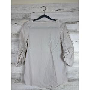 COS Women's 2 Dove Gray Ruched 3/4 Sleeve Square Neck Blouse Top shirt